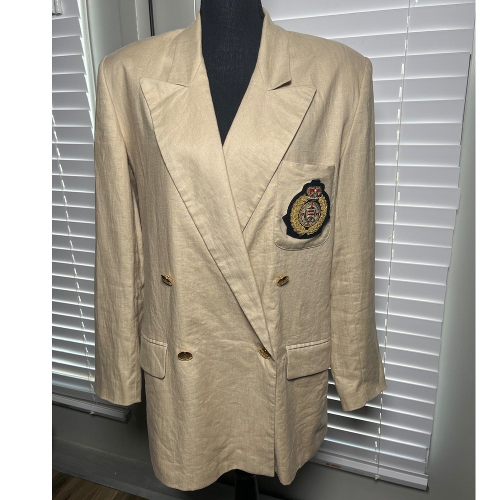 Vintage NYK Line Maritime Blazer Womens 8 100% Linen Bullion Crest